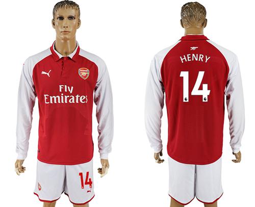 Arsenal #14 Henry Red Home Long Sleeves Soccer Club Jersey